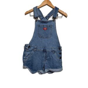 Dickies Overall Shorts Women's Size Large Blue Denim Shortalls Utility Classic
